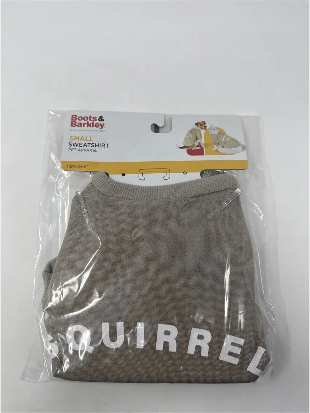 Boots & Barkley Small sweatshirt pet apparel Squirrel Patrol Tan Dogs Or Cats